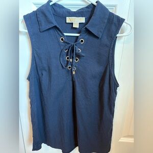Michael Kors Dark Blue Lace-Up Blouse